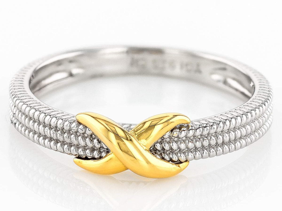 JTV Sterling Silver & 18k Yellow Gold Over Sterling Silver 5mm Polished & Textured Infinity Ring