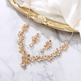 BriLove Women's Wedding Jewelry Set Leaf Flower for Bridal Prom Champagne