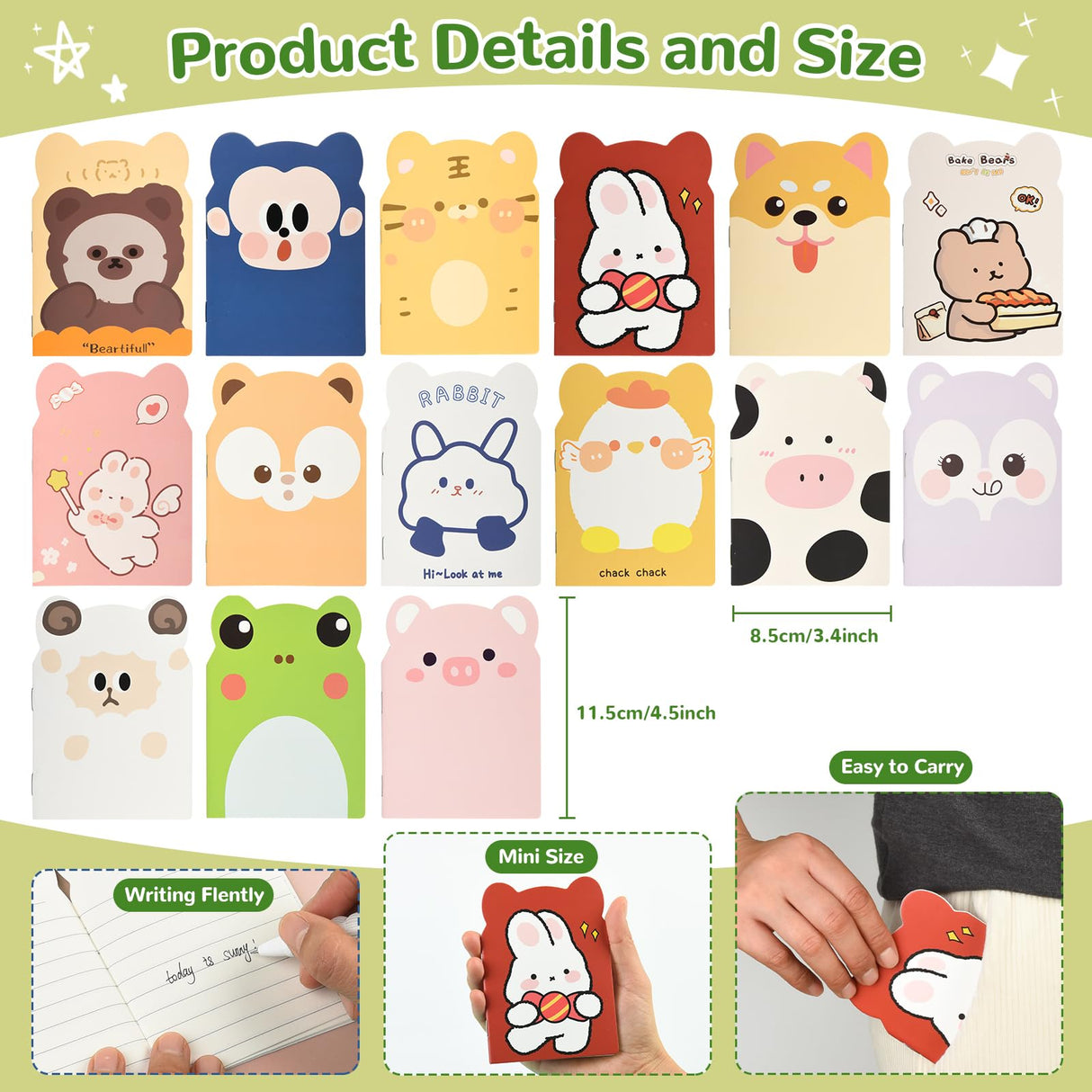 100 Packs Mini Notebooks for School Mini Cute Animal Notebooks Mini Notebooks Bulk for Christmas Day Office Classroom prizes College Ruled Pages(Cartoon Animals)