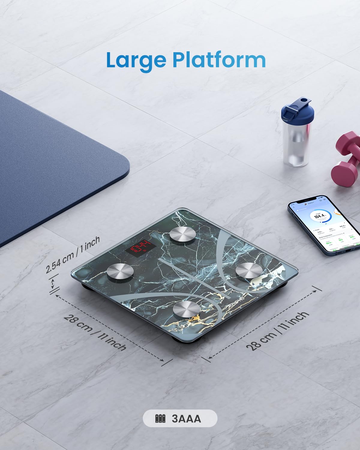 RENPHO Smart Scale for Body Weight, FSA HSA Eligible, Digital Bathroom Scale BMI Weighing Bluetooth Body Fat Scale, Body Composition Monitor Health Analyzer with Smartphone App (Marble, 11"/280mm)