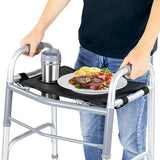 Vive Walker Tray for Folding Walker - (w/Cup Holder) - Adult Mobility Accessories - Fits Standard Walkers - Medical Table for Seniors Non Slip Mat for Food - Removable & Easy Assembly (Black)