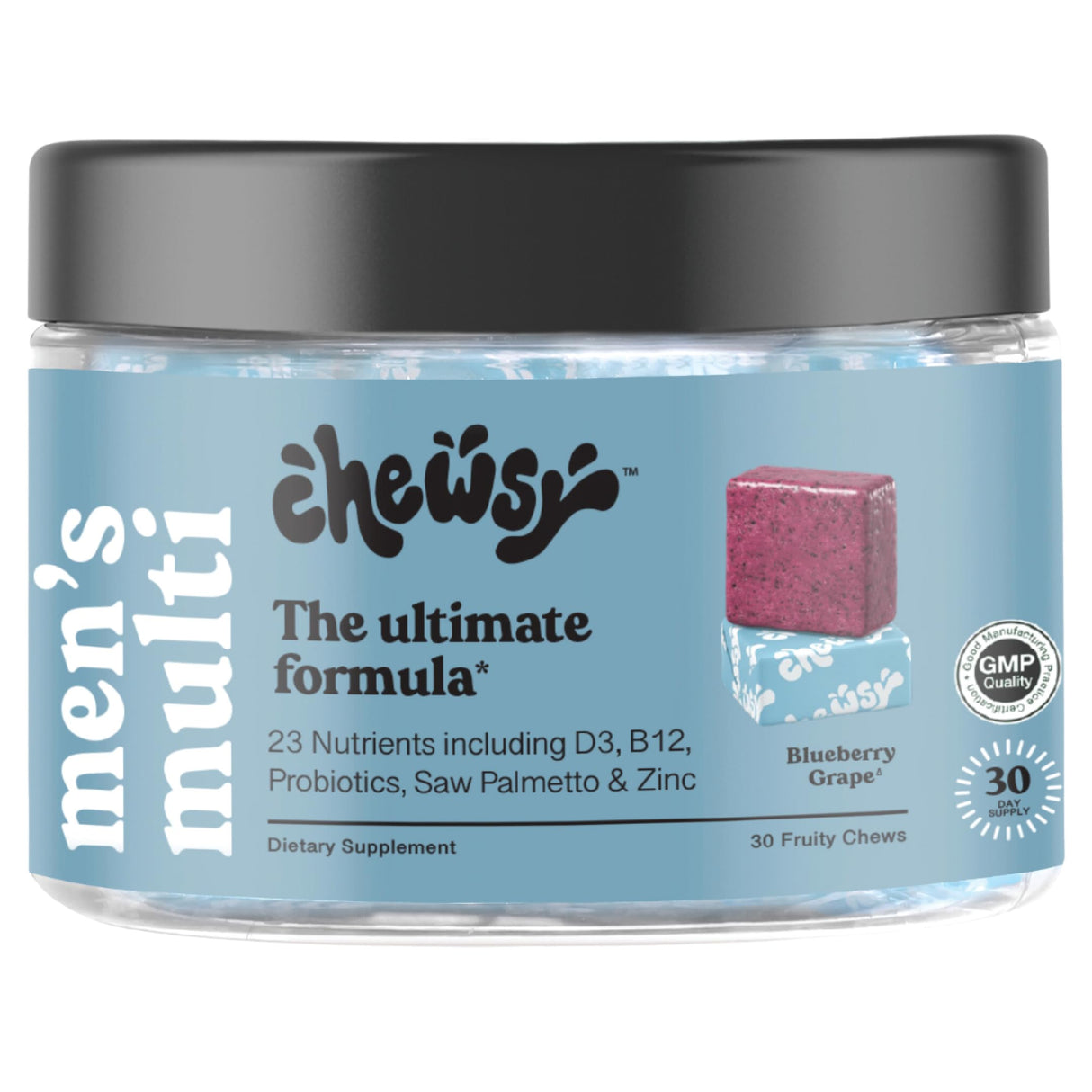 CHEWSY - Men's Multivitamin Chews - Immune and Energy Support, Vitamin A, B12, C, D3, E, Folic Acid, Probiotics, Zinc - 30-Day Supply