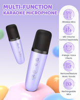 YLL Upgraded Mini Karaoke Machine with 4 Wireless Microphones Toy for Kids, Christmas Birthday Gifts for Girls Boys, Portable Party Bluetooth Speaker for 3, 4, 5, 6, 7, 8, 9, 10+ Year Old (Purple)