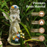 Kssiaz Angel Garden Statue 2Pcs,Love Heart Solar Garden Decor with Warm Light,Waterproof Praying Angel Statue with Flowers,Outdoor Garden Decor Sculpture for Lawn Yard Patio Garden Present,Apricot