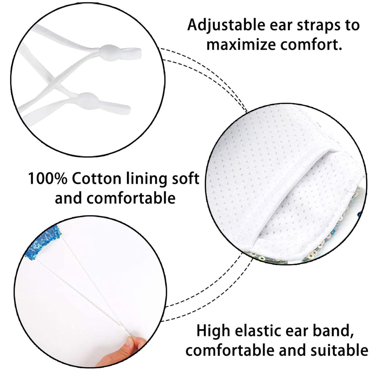 MLGDA Sparkly Sequin Face Cover Glitter Cotton Sequins Masc Masquerade Face Covering (B)