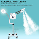 BBBuy Professional 3 in 1 Facial Steamer Deep Cleaning Ozone Facial Steamer with 5X Magnifying Light & Rolling Wheels Hot/Cold Mist Function for Salon Spa Home Beauty Equipment, White
