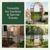 Plow & Hearth Metal Garden Arch Trellis Arbor Tree of Life Panels, 7 feet Freestanding Outdoor Arch Trellis for Climbing Plants, Pathway Entry and Wedding Garden Decor