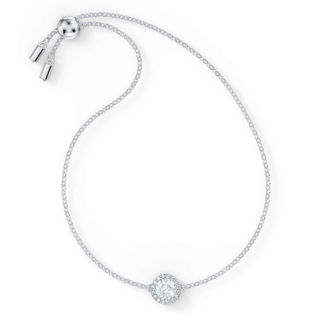 Swarovski Una Angelic Bracelet with Clear Crystals on a Rhodium Plated Chain with a Bolo Style Adjustable Closure