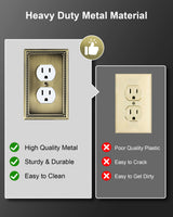 TREEWELL 6-Pack Duplex Outlet Cover Plate, Antique Brass Metal Wall Plates for Electrical Outlets, 1 Gang Receptacle Cover, Pearls Decorative Switch Plates and Outlet Covers