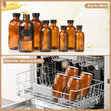 BPFY 24 Pack 4 oz Amber Boston Glass Bottle with Black Poly Cap, Funnel, Chalk Labels, Pen for Homemade Vanilla Extract, Essential Oils, Wedding, Christmas, Holiday Gift