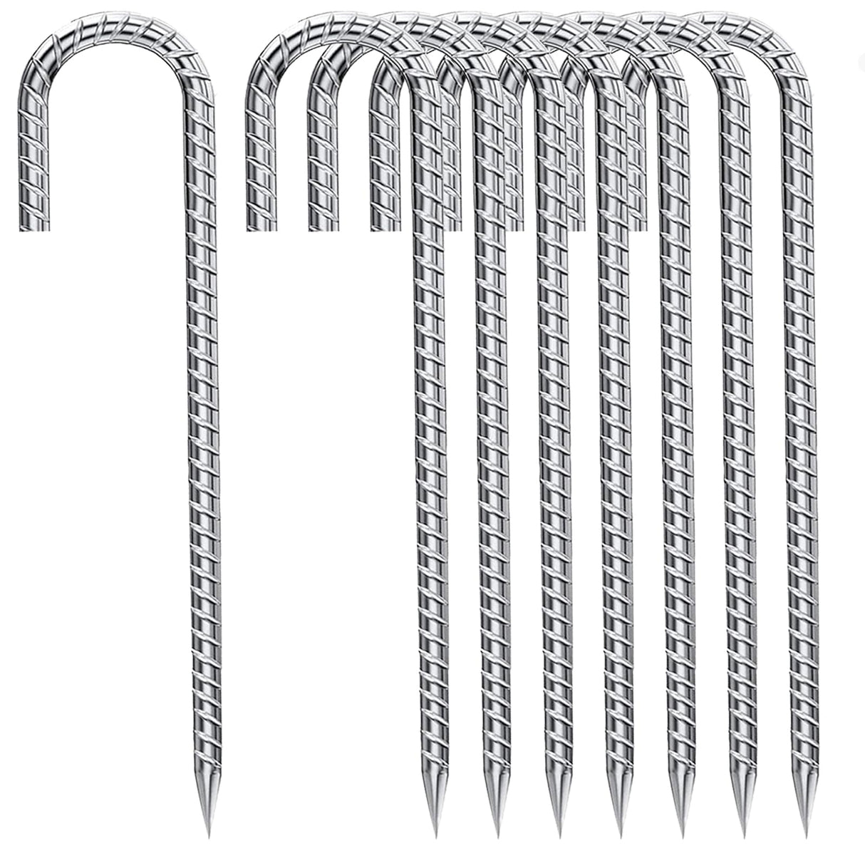 J-Hook-Rebar-Stakes-12 Inch, Ground Stakes Heavy Duty Rebar Stakes for Camping 8pcs Rebar Stakes Rust Proof Coated Metal for Flower Gardens Dog Fence Camping Tents Chicken Coop