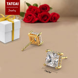 Princess Cut Square Cubic Zirconia Stud Earrings for Men (7MM, Gold)