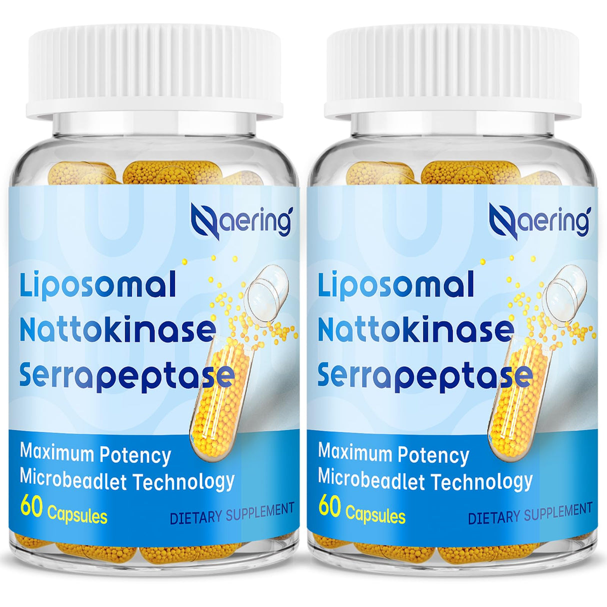 Liposomal Nattokinase 12,000 FU Serrapeptase 360,000 SPU Enzyme Supplement - Enriched with Synergistic Enzymes and Nutrient Blend & Inulin for Circulatory, Gut, Digestion 60 Capsules (2 Bottle)