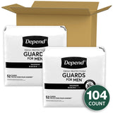 Depend Guards Incontinence Pads for Men, Maximum Absorbency, 104 Count (2 Packs of 52), Packaging May Vary