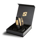 SERASAR Mens Bracelets 20cm Gold Gift Box Genuine Leather Cowhide Braided Adjust Able Magnetic Clasp Multi Layer Wrap Jewellery Rope Man Mans Male Band Jewelry Accessories