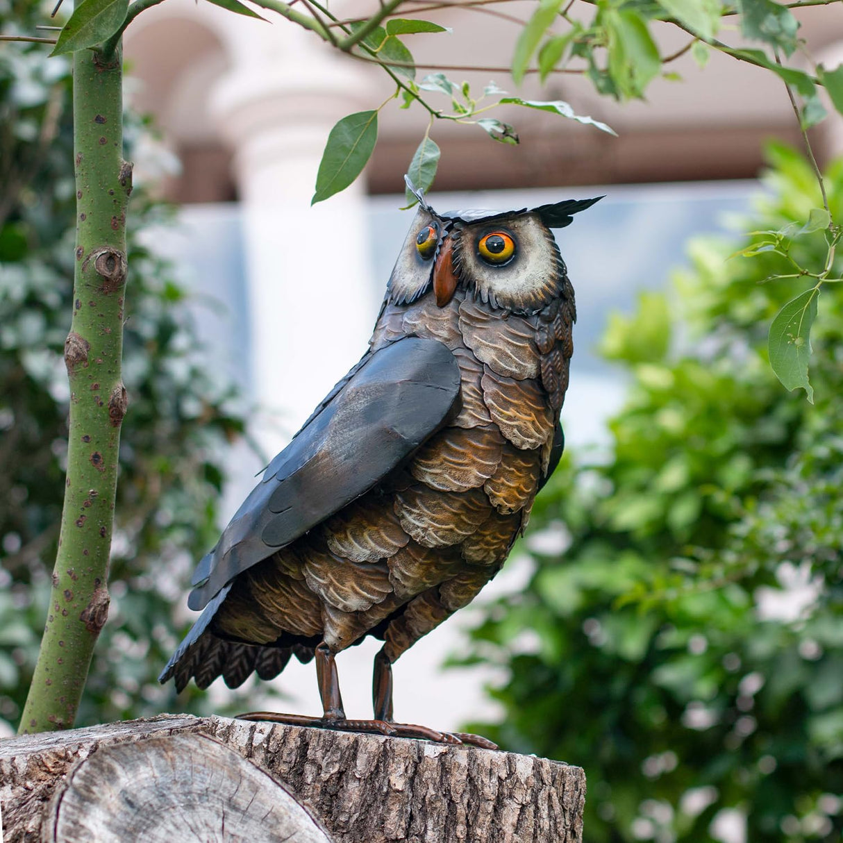 Natelf Outdoor Metal Brown Standing Owl Garden Statue for Patio Yard Decor