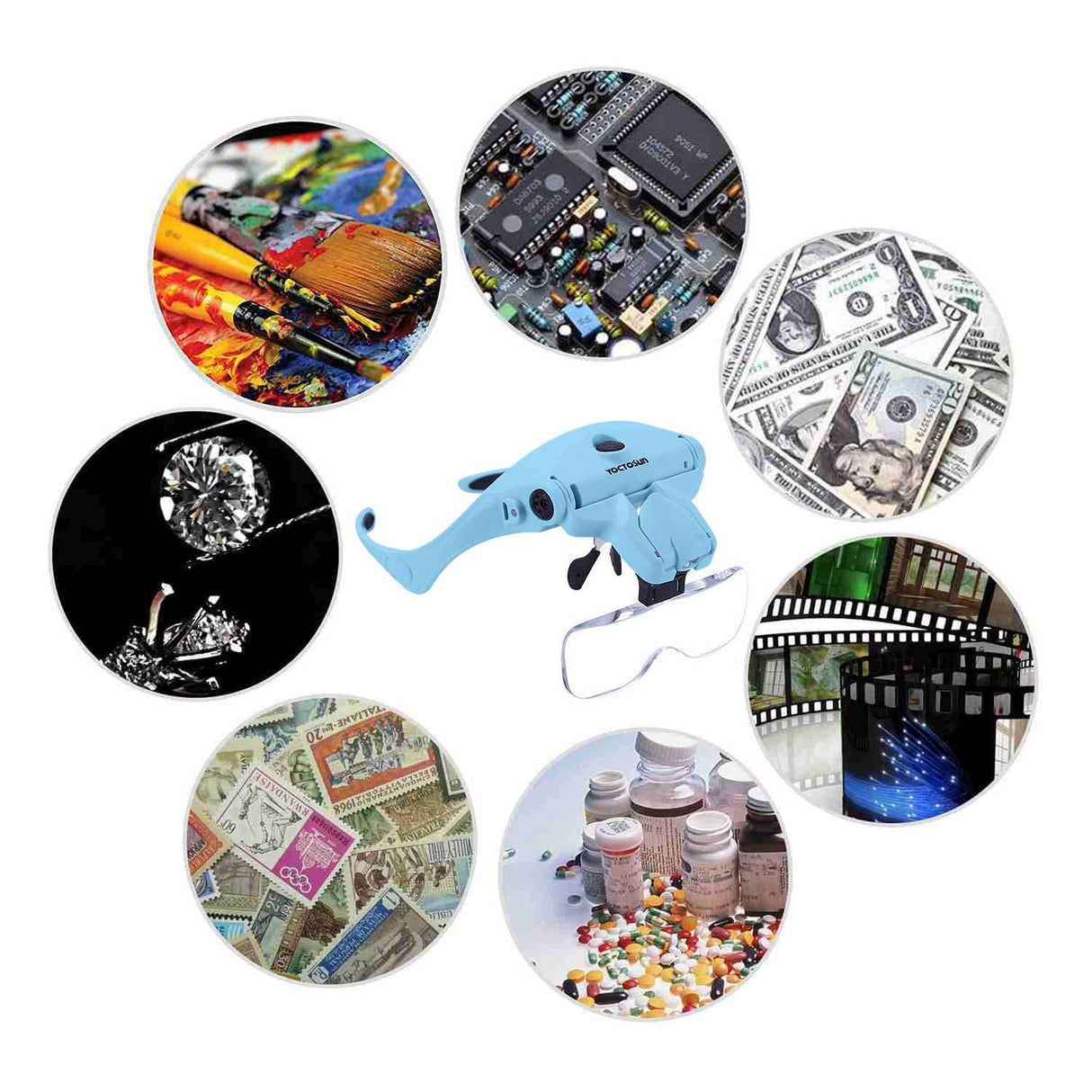 YOCTOSUN Magnifying Glasses with Light for Close Work, Head Magnifier with 5 Interchangeable Lenses and 2 LED Lights, Hands Free Head Mount Magnifying Glass for Crafts, Cross Stitch, Jewelry