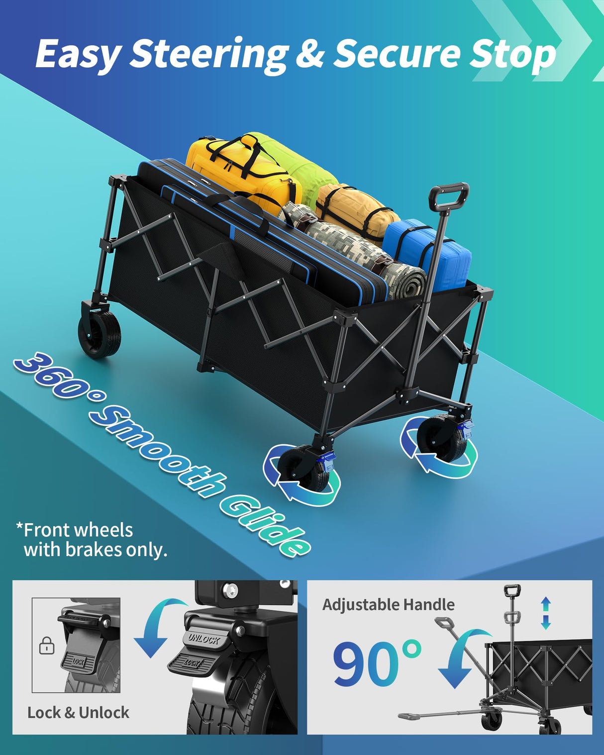 Kitsure Collapsible Wagon with Wheels, 440 lb, 45.5 x 24.0 x 38.0 in