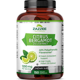 Zazzee Extra Strength Citrus Bergamot 25:1 Extract, 1200 mg per, 40% Polyphenolic Flavanones, 150 Vegan Capsules, Concentrated and Standardized 25X Potency, Non-GMO and All-Natural, Made in The USA