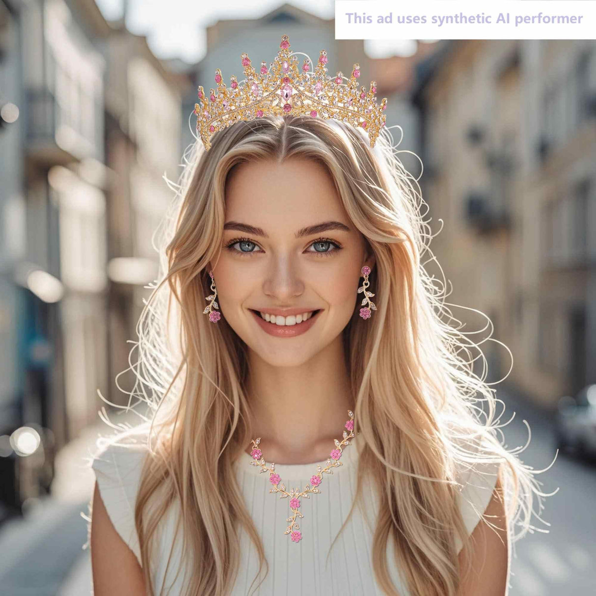 Kamirola Tiaras and Crowns for Women,Tiaras Earrings Necklace, Crystal Bridal Jewelry Set (Gold Pink)