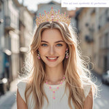 Kamirola Tiaras and Crowns for Women,Tiaras Earrings Necklace, Crystal Bridal Jewelry Set (Gold Pink)