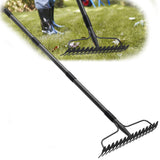 TAILERNRUYE 77 inch Bow Rake, 2-in-1 Metal Garden Lawn Rake for Weeding Digger Loosening Soil Raking Leaf Leveling Rocks Spreading Mulch Gravel 17 Tines Adjustable Garden RakeBow Rake