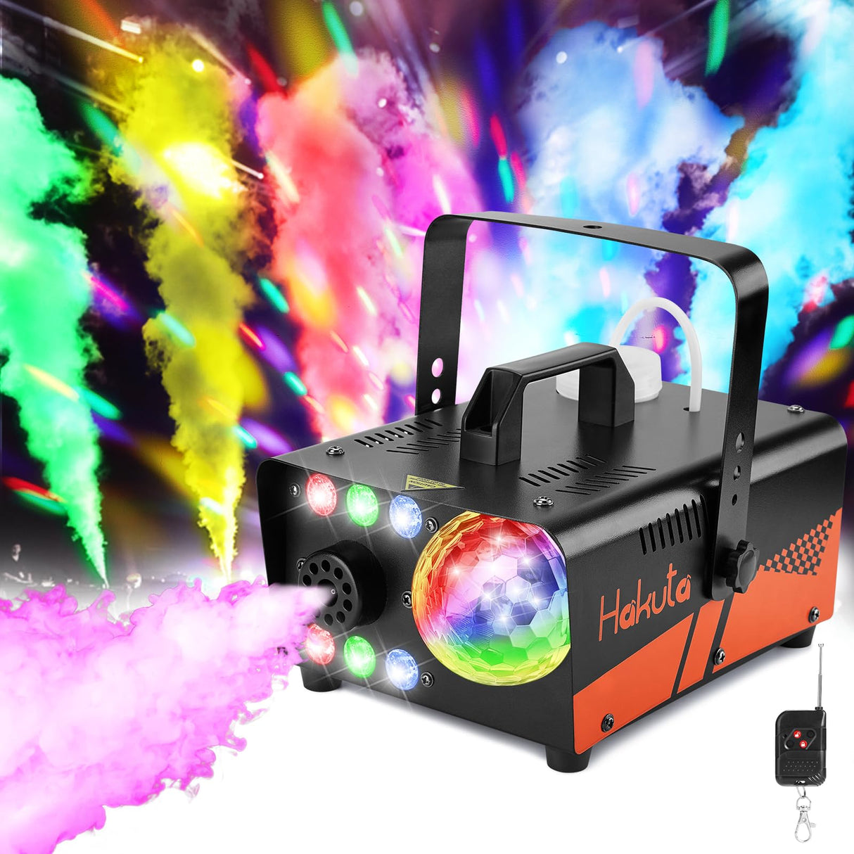 HAKUTA Fog Machine, Smoke Machine with Disco Ball Light and LED RGB Lights, 3000 CFM Spray with Auto Spray Function, Great for Halloween, Christmas, Wedding, Stage Performance and Parties