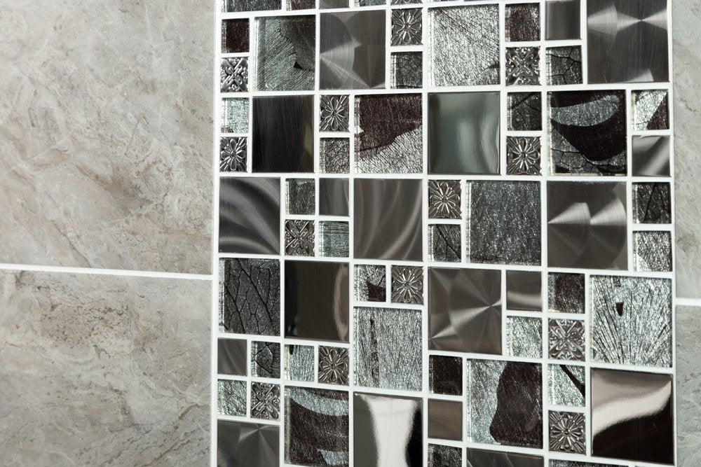 Glass Saturn-Mosaic Modular Silver Tile Jupiter Bathroom Kitchen 300x300mm