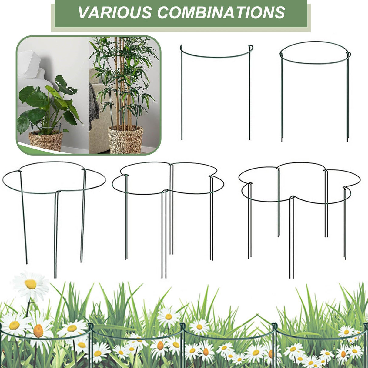 12 Pack Plant Support Stakes, Size 10"x16", Come with 15 Pcs Plant Labels, 20 Pcs Plant Clips, 7ft Plant Ties, Metal Garden Peony Cages and Supports for Potted Plants Tomato Hydrangea