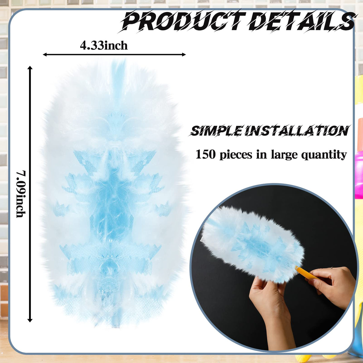 Vesici 150 Pcs Duster Refills Compatible with Swiffer Dusters Bulk Disposable Replacement Thickened with 1 Handle Heavy Duty for Cleaning, Office (Blue)