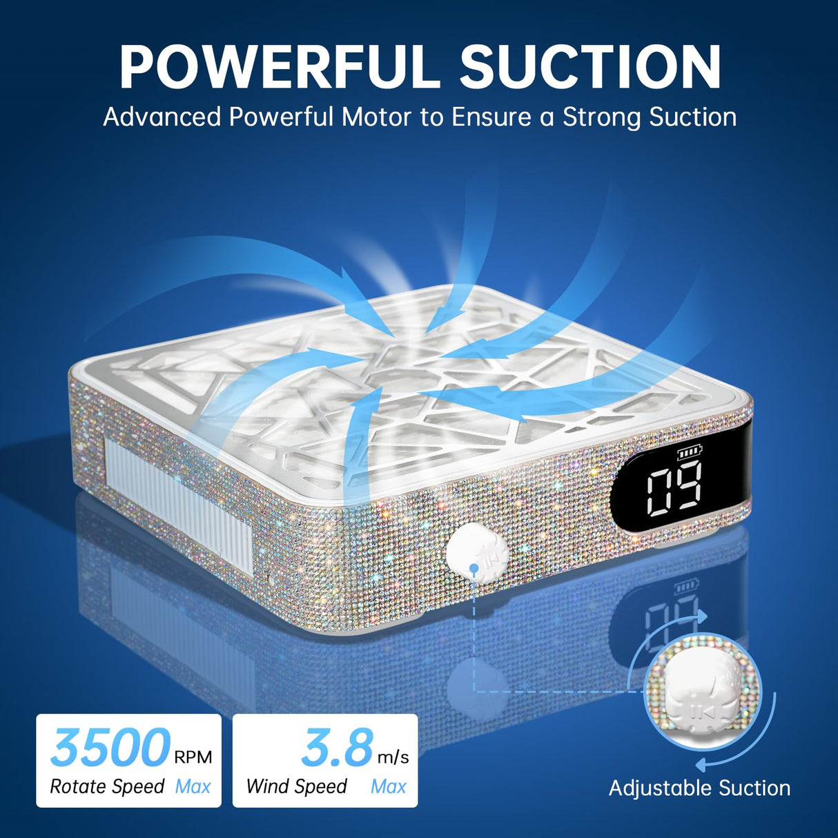 CHRISTINE SHELLY Nail Dust Collector, Powerful Vacuum Fan Vent Dust Collector Extractor Dust Suction Machine for Acrylic Nails Polishing, Nail Salon, White Diamond