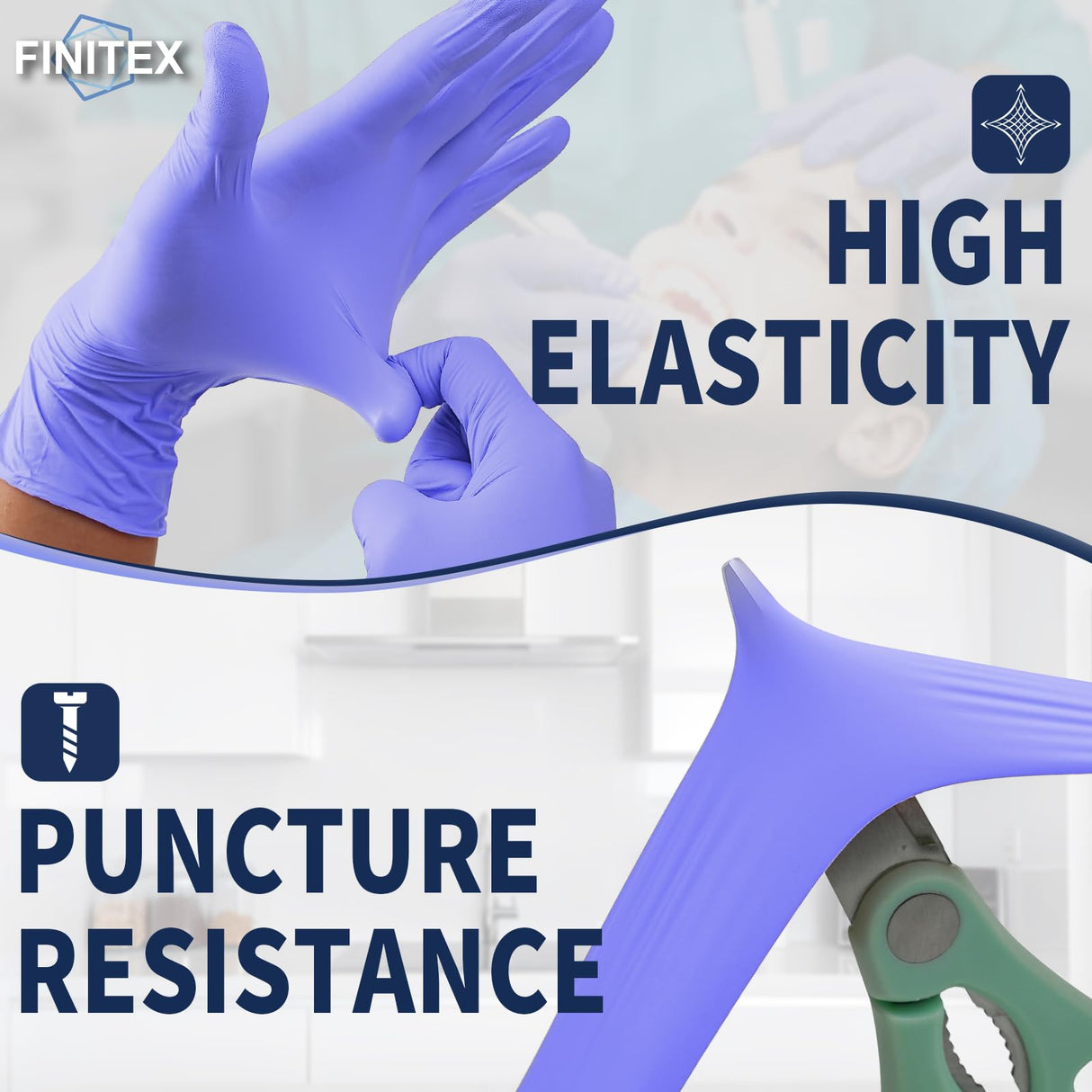 FINITEX Disposable Nitrile Exam Gloves 1000 PCS - 3.2mil Ice Blue Powder-free Latex-Free Examination Home Cleaning Food Gloves (M)