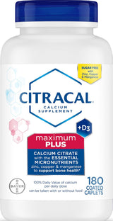 Citracal Maximum Plus Calcium Supplement - Calcium Citrate with Vitamin D3, Zinc, & Essential Minerals for Bone Health Support, Ages 12+, 180 Count (Packaging May Vary)