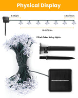 Brightown 2 Pack Total 52FT 120 LED Solar String Lights Flower Outdoor Waterproof Fairy Lights for Garden Yard Fence Patio Christmas Tree Wedding Party Decor, Warm White