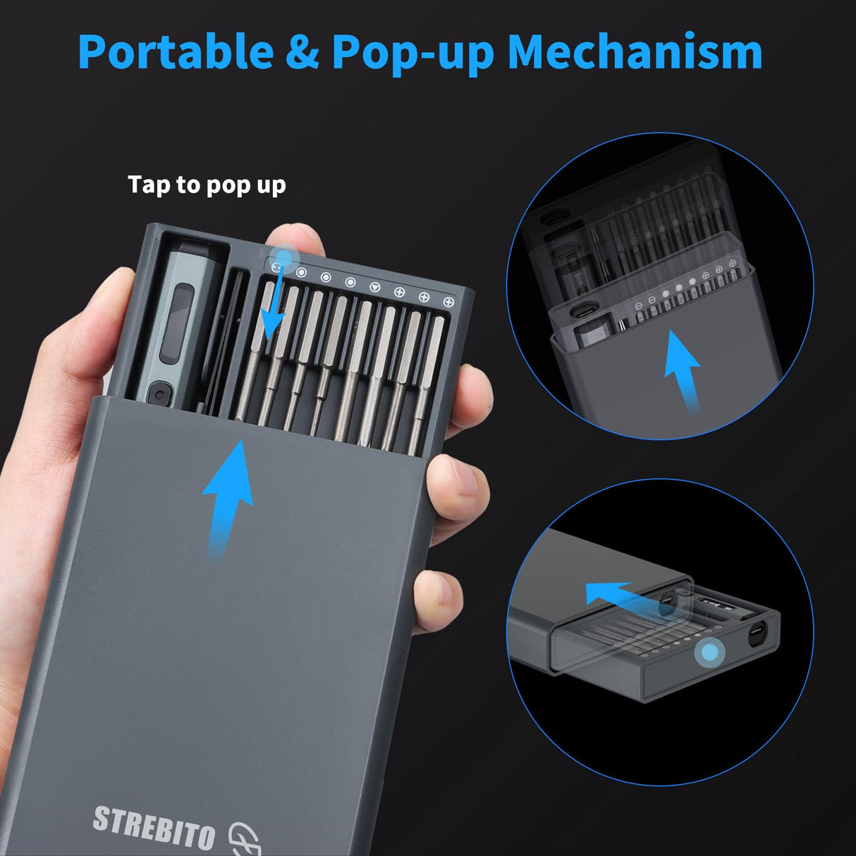 STREBITO Mini Electric Screwdriver Set, 70 in 1 Small Electric Screwdriver - 64 S2 Preicison Bits, 5 Torque Settings, 4 LED Lights, Mini Power Screwdriver Repair Tool Kit for PC Electronic (Upgraded)