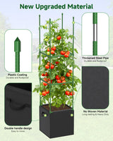 MQJIAZHI 4 Pack Square Tomato Trellis Cages 55 Inch Height, with 17 Gallon Square Grow Bags (12×12in), Heavy Duty Tomato Plant Support Stakes for Outdoor Garden Climbing Vegetables Fruits Flowers