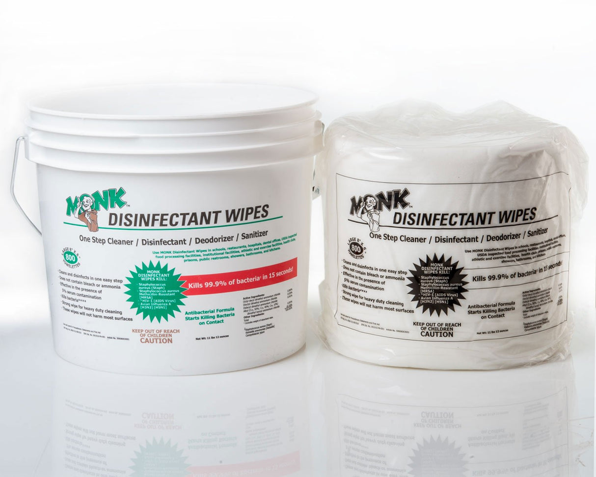 Monk Disinfectant Wipes One Step Cleaner, Disinfectant, Deodorizer & Sanitizer, 2 Buckets Packs containing 1600 Wipes, Perfect for Gyms, Fitness Clubs, Schools, Commercial Facilities