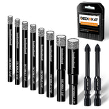 DECKRKAT 10-Piece Dry Diamond Drill Bits & TileDrill Bits - 3/16"(x2), 1/4"(x3), 5/16", 3/8", 1/2" + 1/4"(x2) Masonry Bit for Tile,Ceramic, Porcelain,Marble,Granite.