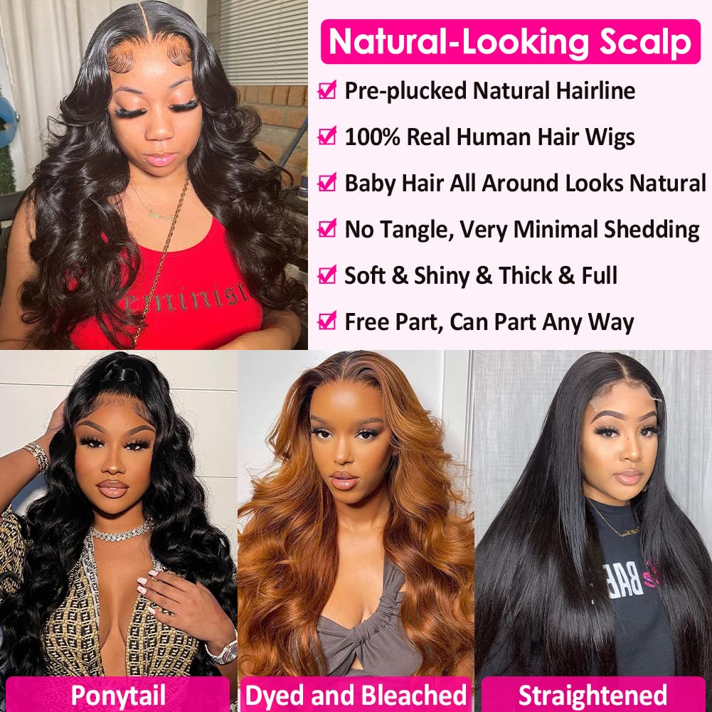 Hedy 220% Density Lace Front Wigs Human Hair Wigs for Black Women Pre Plucked with Baby Hair Body Wave Glueless 10A Lace Closure Wigs Human Hair Natural Color 22 Inch