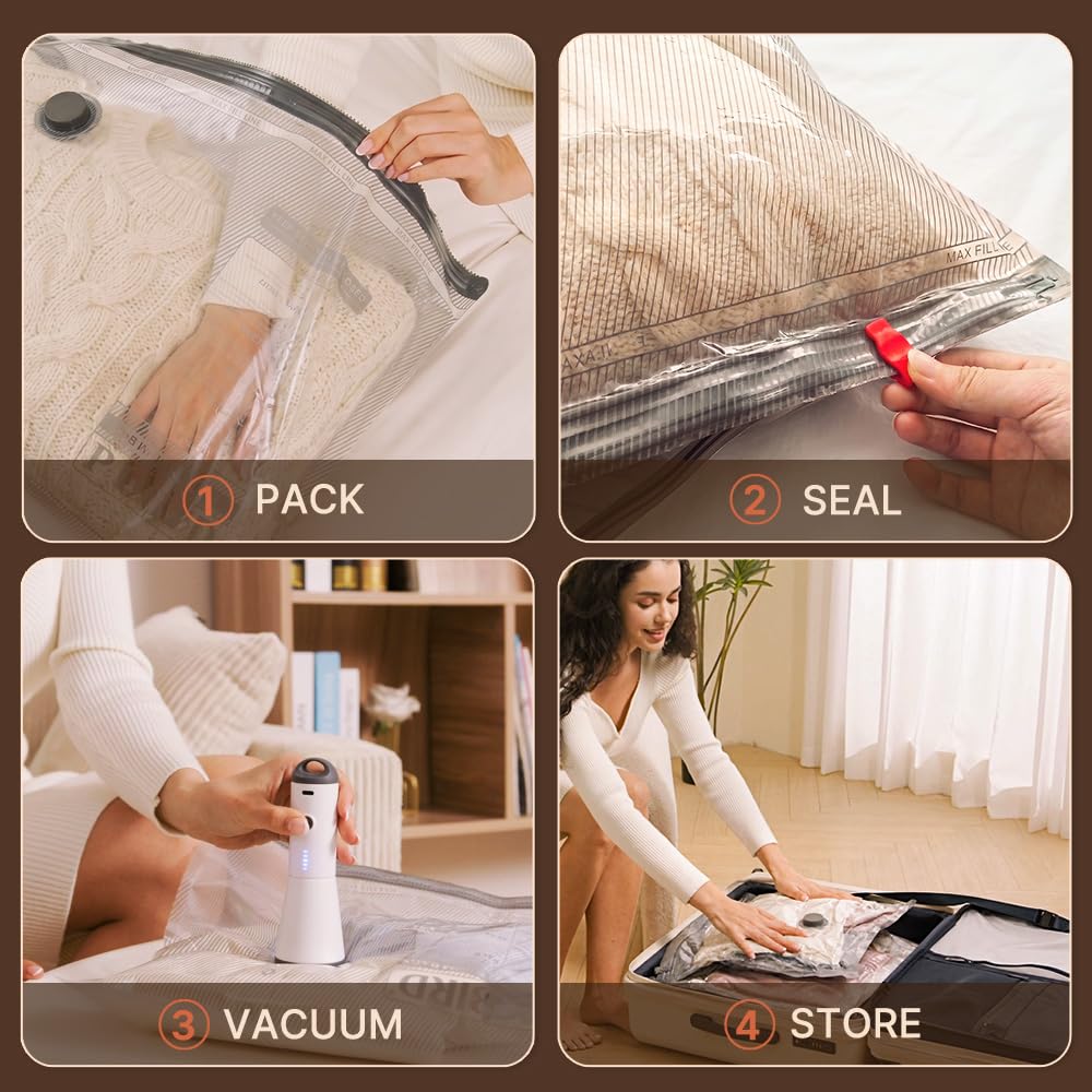 Vacbird Travel Vacuum Bags with Rechargeable Pump, 15 combo tarvel size