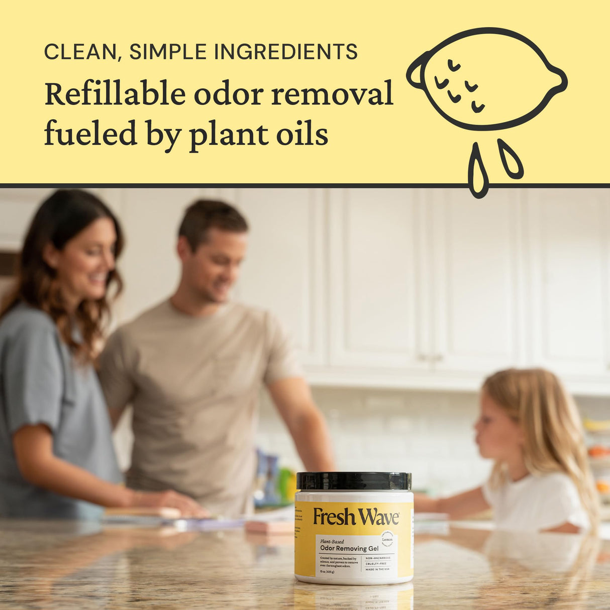 Fresh Wave Lemon Odor Removing Gel, 15 oz., Pack of 2 - Safer Odor Absorbers for Home, Natural Plant-Based Odor Eliminator, Every 15 oz. lasts 30-60 Days, For Cooking, Trash & Pets
