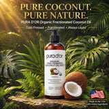 PURA D'OR USDA ORGANIC Fractionated Coconut Oil: Hair, Face 16oz
