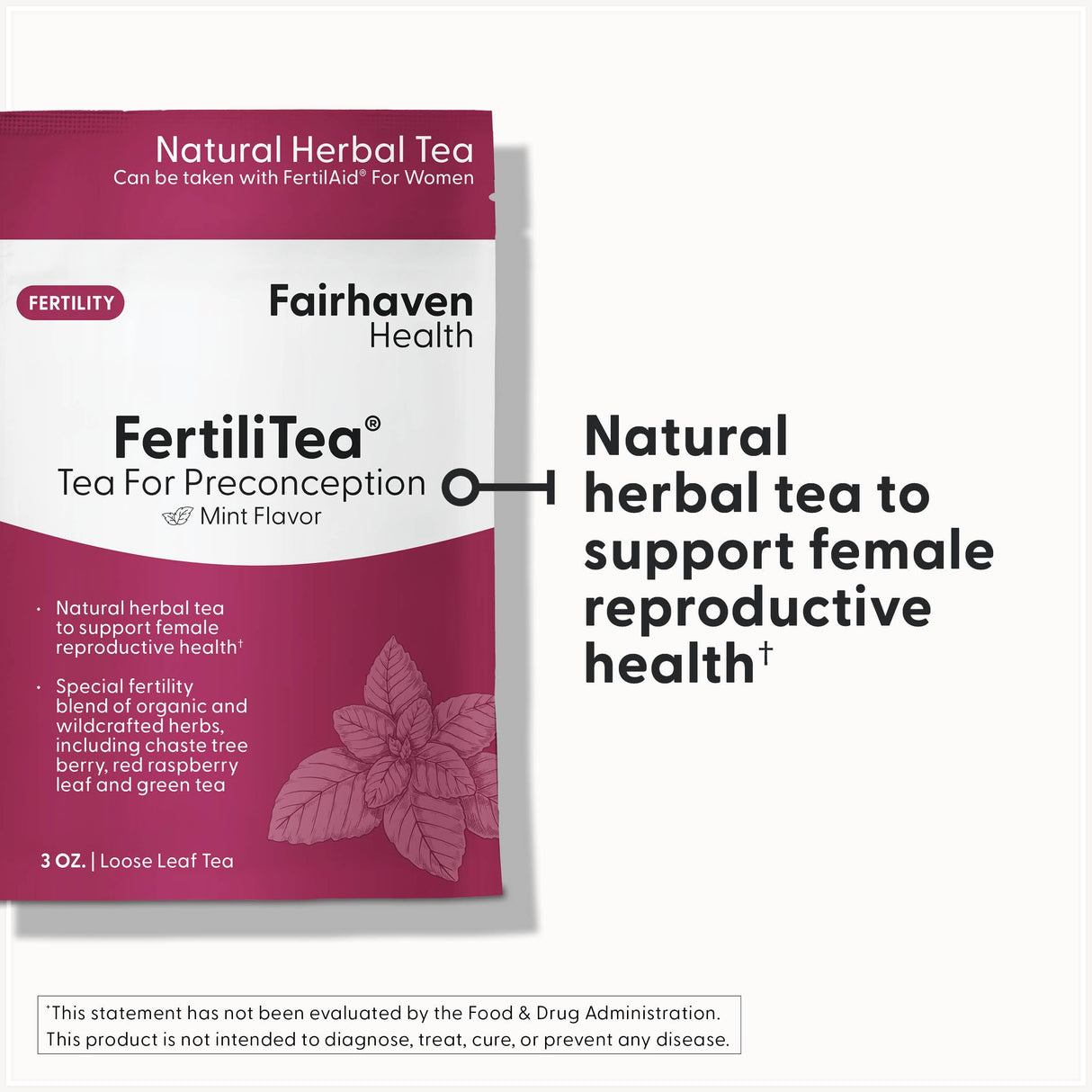Fairhaven Health FertiliTea | Organic Fertility Tea for Women to Support Reproductive Health* | Prenatal Herbal Tea to Support Menstrual Cycle & Hormone Balance* | Contains Vitex | Mint | 60 Servings