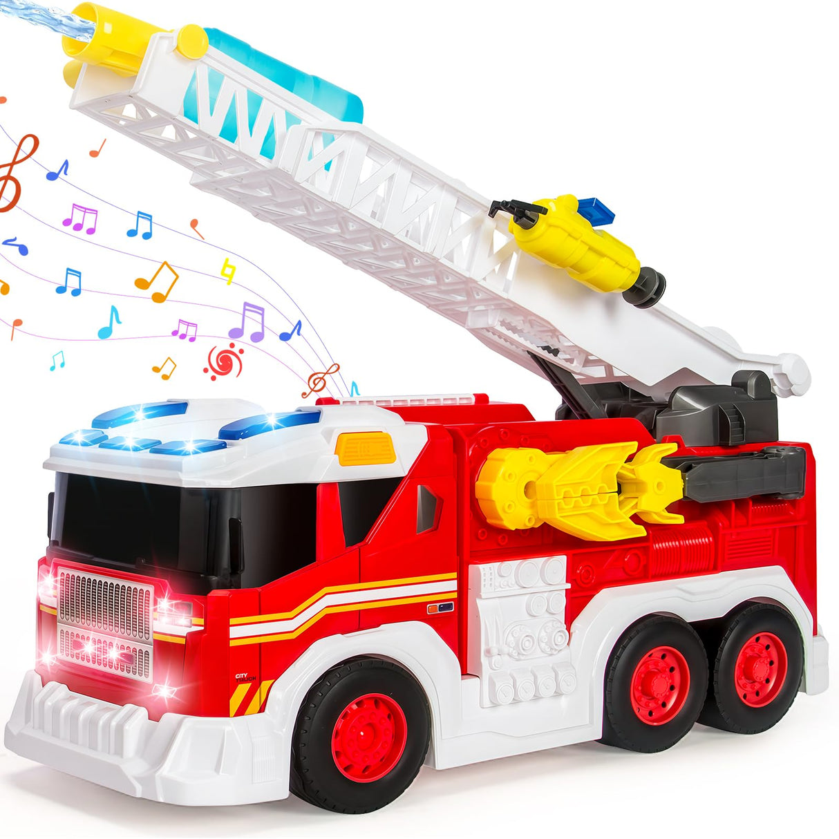 Large Fire Trucks Toys for Toddlers, Kids Toys for 3 4 5 6 7 8 Years Old Boys, 15" Firetruck Toy for Kids with Ladder, Lights, Sounds & Water Shooting, Christmas Birthday Gifts for Boys & Girls
