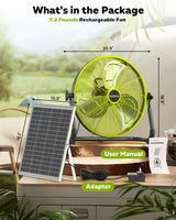 ZIZIWIN 18" Solar Fan, 35W Solar Powered Cordless Greenhouse Fan with Rechargeable Battrey, Portable, 360° Tilt, 8~60H Runtime, for Outdoor Camping Gazebo Chicken Coop Patio Travel Shed Barn