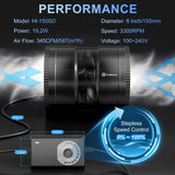 Hon&Guan 6 Inch Inline Booster Duct Fan with Speed Controller - 345 CFM Airflow with 19.2W Ultra-Low Power and Low Noise