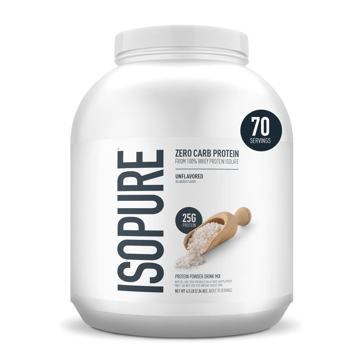 Isopure Zero Carb 100% Pure Whey Isolate Protein Powder, Lactose Free, Gluten Free, with Vitamins, Unflavored, 25g Protein Per Serving, 4.5 Lbs, 50 Servings (Packaging May Vary)
