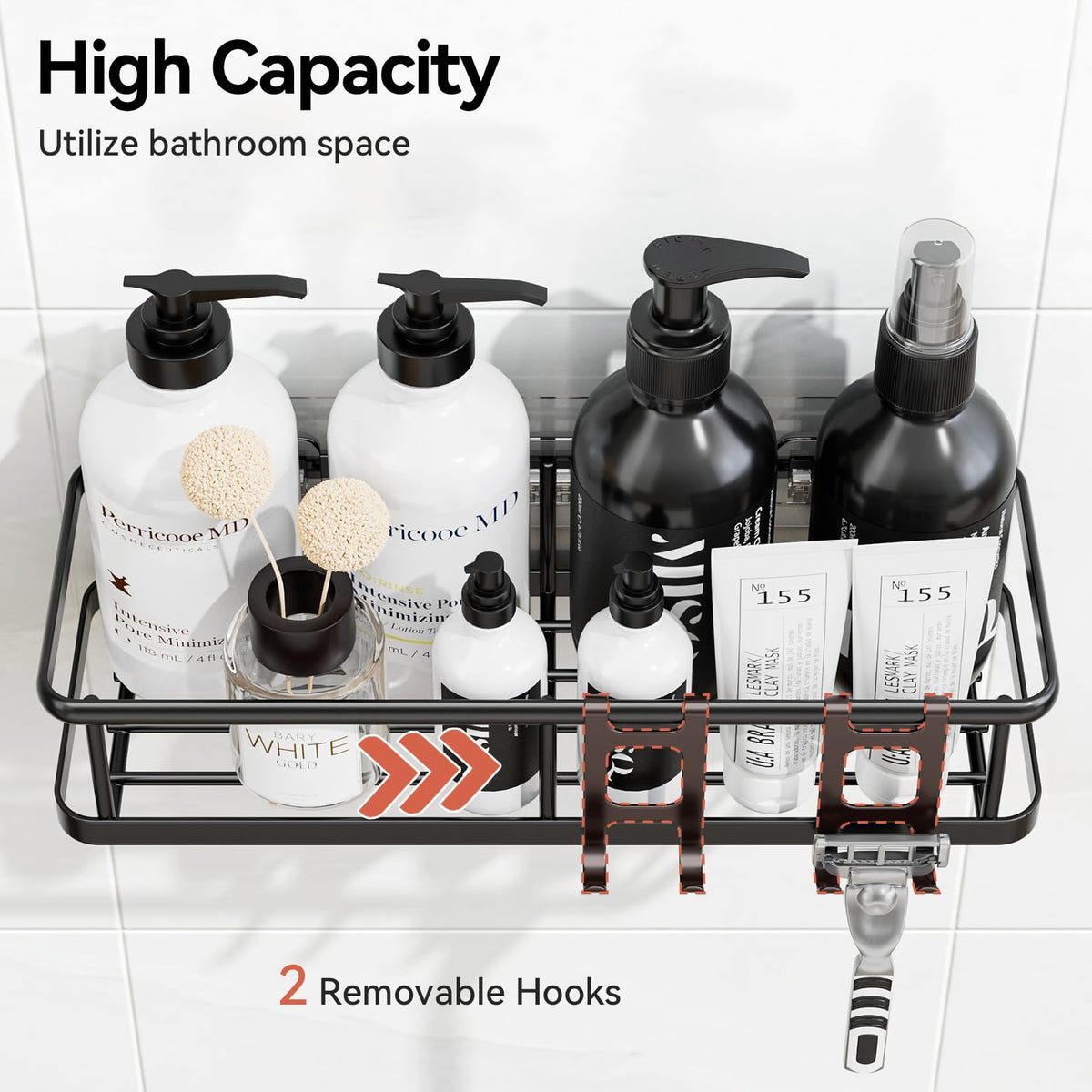 YASONIC Shower Caddy Adhesive, Rustproof Shower Shelves for Inside Shower