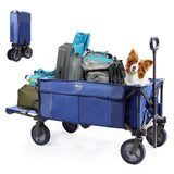 TIMBER RIDGE Tailgate Collapsible Folding Wagon Cart, Heavy Duty Utility Push Pull Beach Wagon Foldable, Outdoor Grocery Cart with Side Pockets for Camping, Garden, Shopping, Holds 225 lbs, Blue