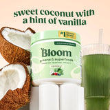 Bloom Nutrition Superfood Greens Powder, Digestive Enzymes with Probiotics and Prebiotics, Gut Health, Bloating Relief for Women, Chlorella, Green Juice Mix with Beet Root Powder, 30 SVG, Coconut